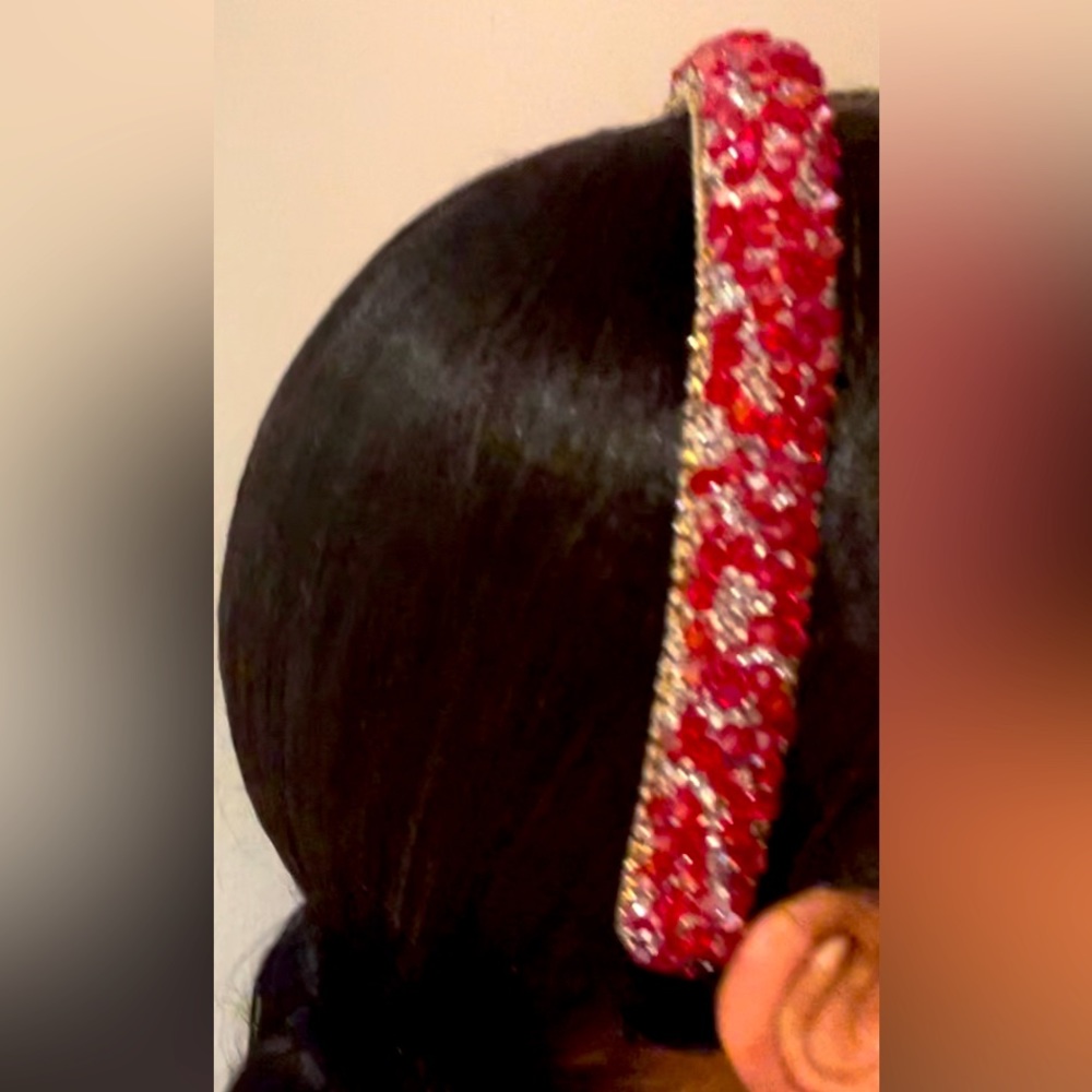 Ruby red rhinestone/beaded headbands